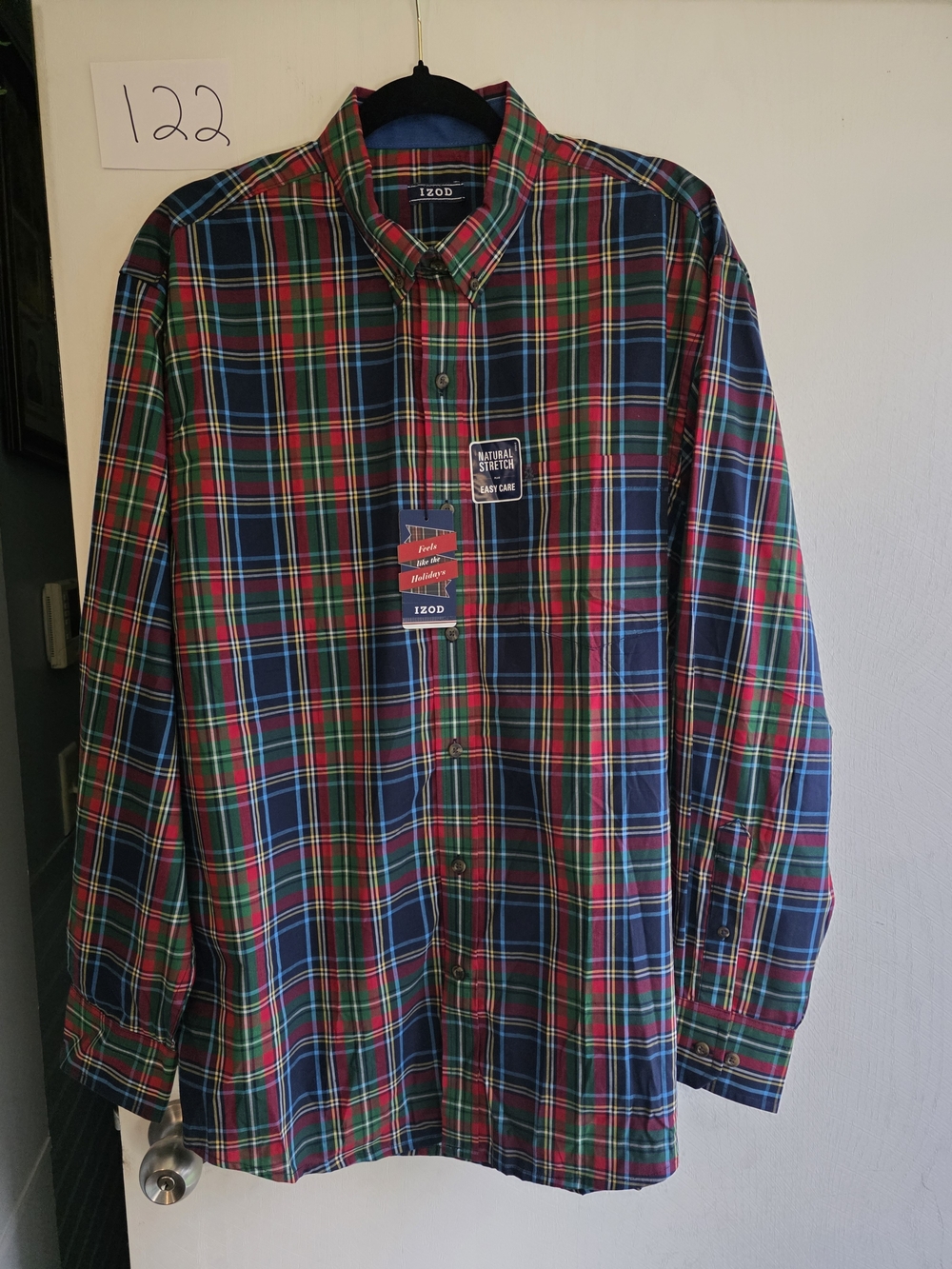 Izod Men's Blue, Red & Green Plaid Button-Down Shirt